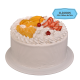 Pastel redondo de frutas con jugo